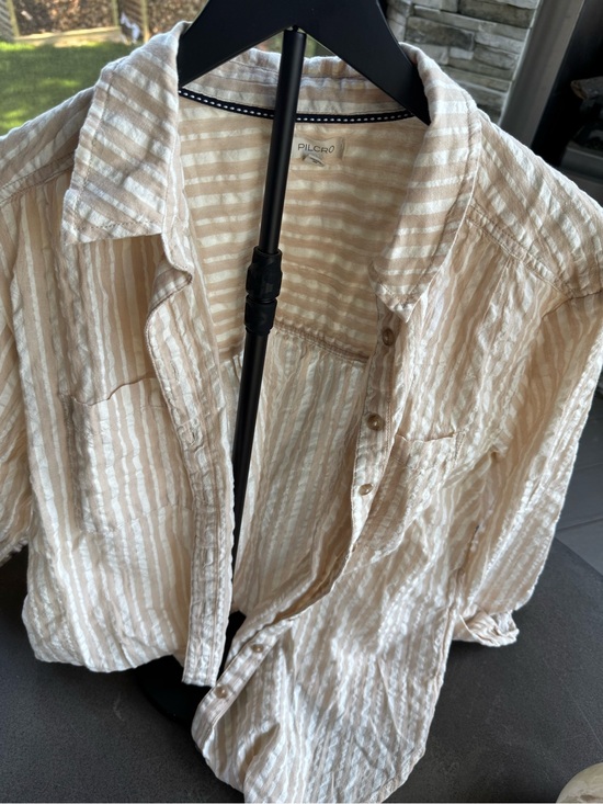 Pilcro Tops - Pilcro Cream & White Striped Lightweight Button-Down Shirt